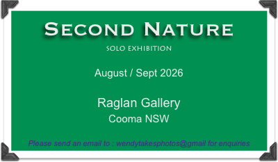 Second Nature
solo exhibition

August / Sept 2026

Raglan Gallery 
Cooma NSW

Please send an email to : wendytakesphotos@gmail for enquiries